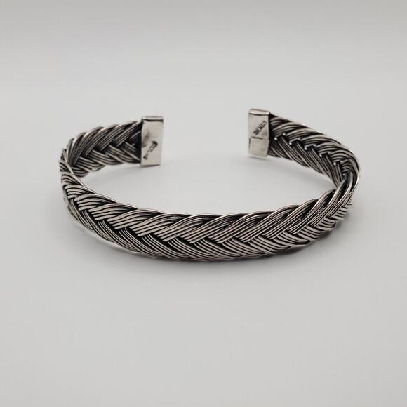 Vintage 925 Sterling Silver Dark Tone Wire Braided Design Cuff Bracelet - Picture 2 of 8